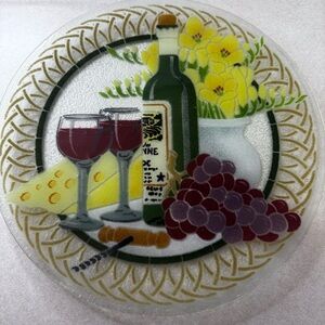 Peggy Karr Vibrant Wine Cheese Glass Plate Platter